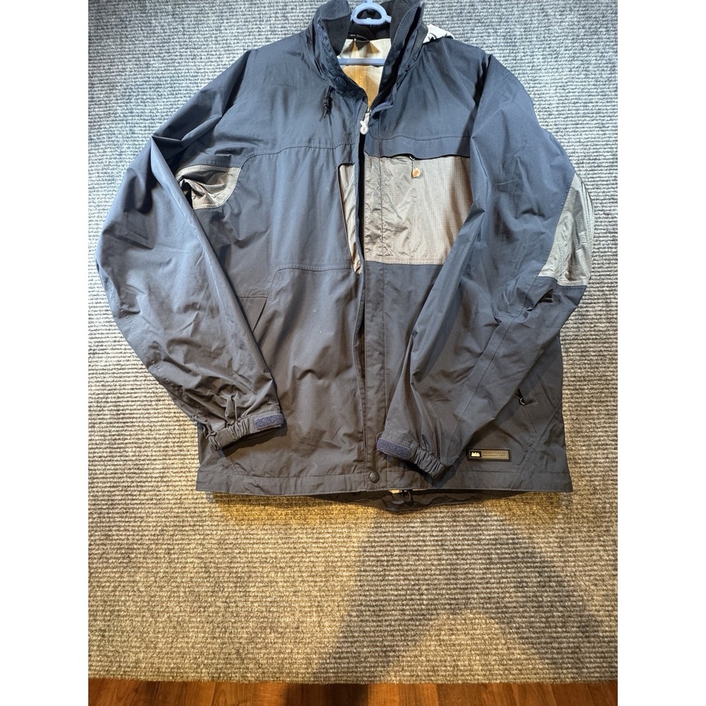 REI Jacket Mens XL Blue E1 Elements Full Zip Hooded Rain Waterproof Pockets